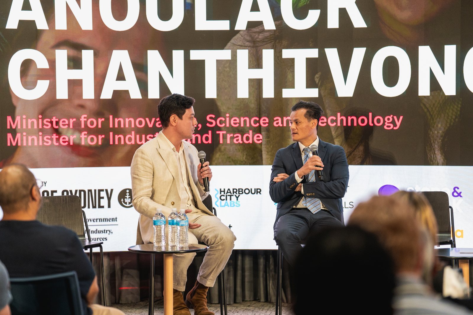 Harry Godber, CEO of the Spark Foundation, in conversation with the Hon. Anoulack Chanthivong MP, NSW Minister for Innovation, Science and Technology, at Spark Festival 2024